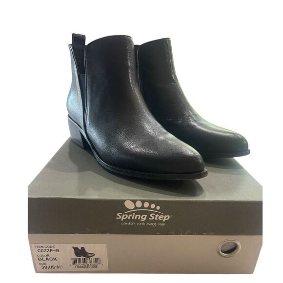Spring Step Cozze Black Leather Ankle Booties Women’s Size 8.5 or EU 39 - Picture 2 of 11